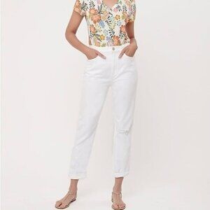 Loft NWT High Waist White Distressed Slim Pocket Boyfriend Jeans Size 26/2
